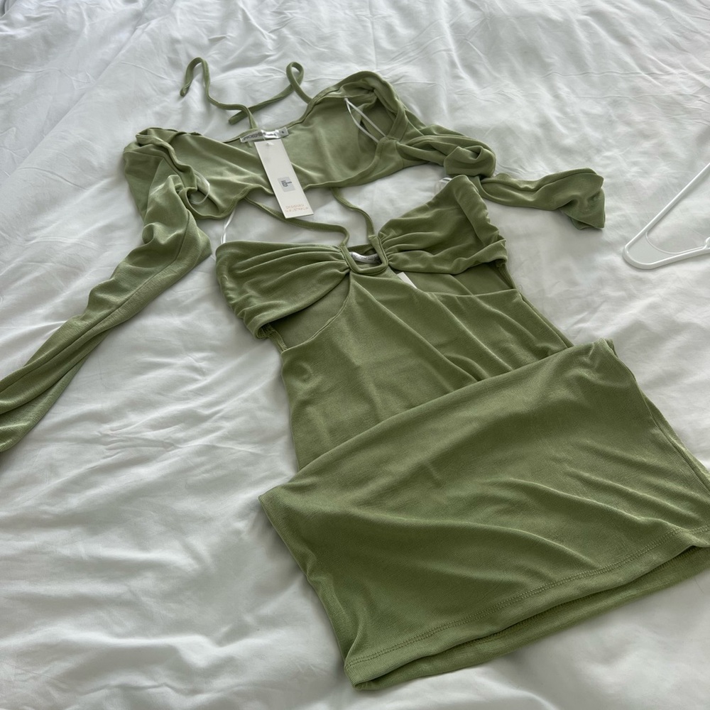 Pistachio dress with removable shrug!